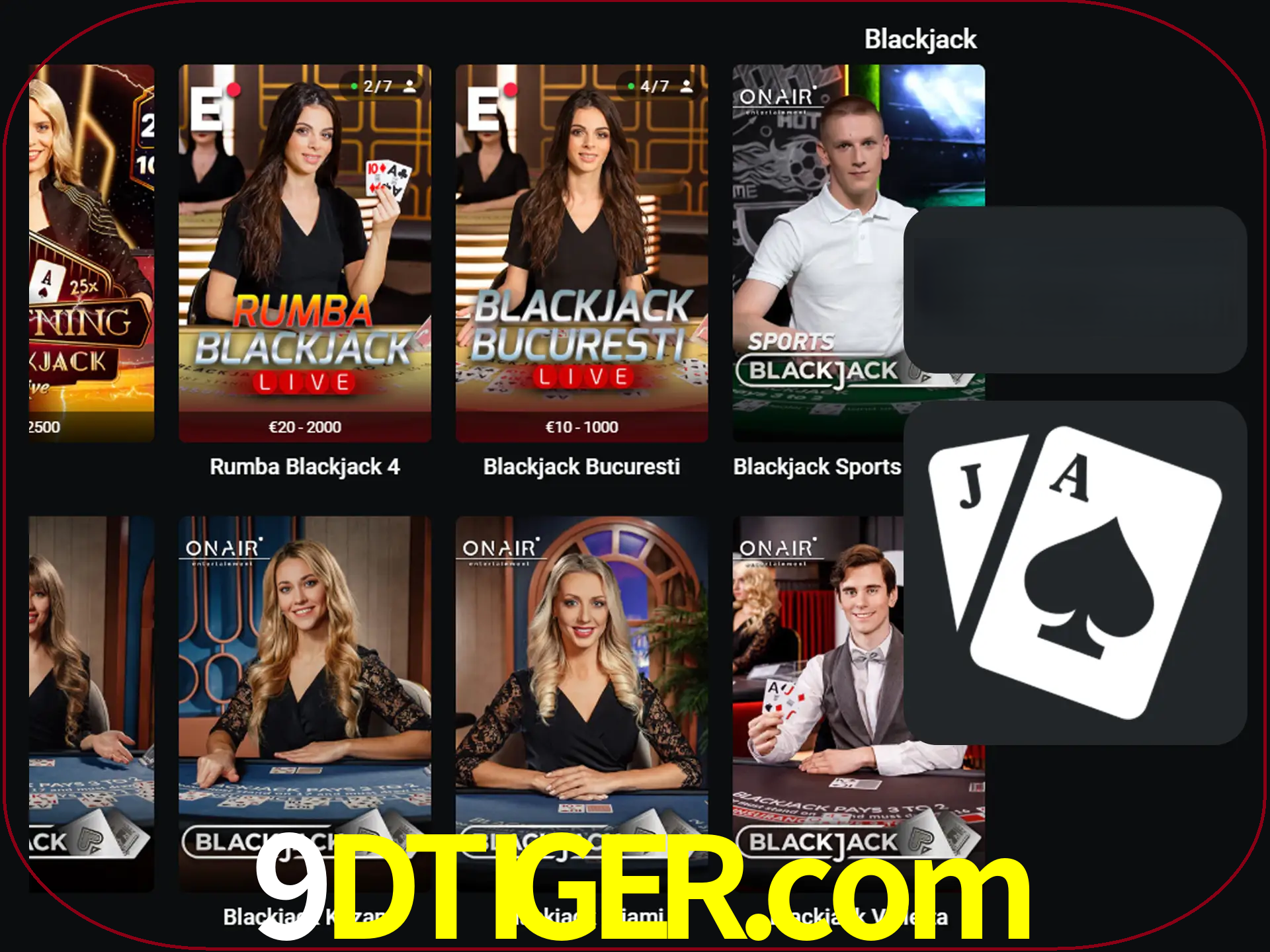 Escolha uma mesa completa de jogadores de blackjack.